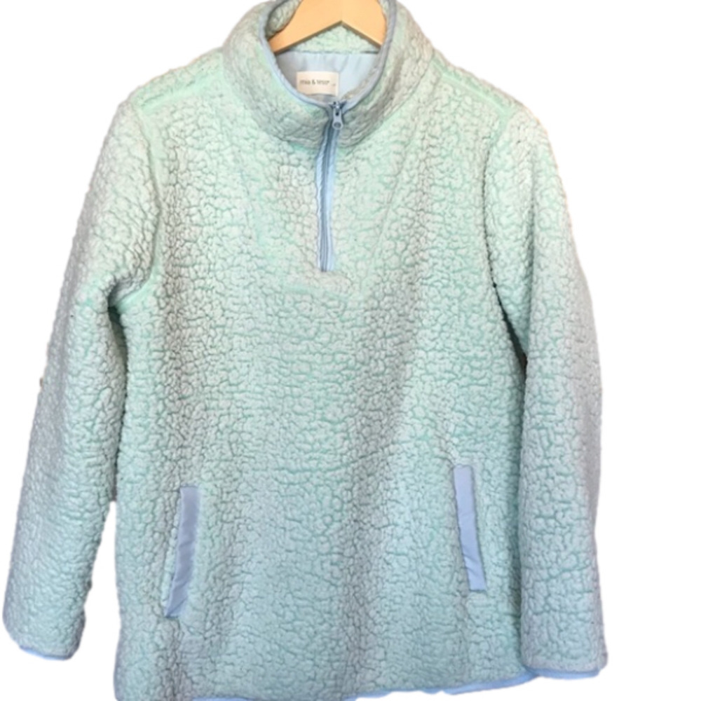 MIA & Tess fuzzy fleece teddy bear jacket. Mint green/ white.  Size Large. Women